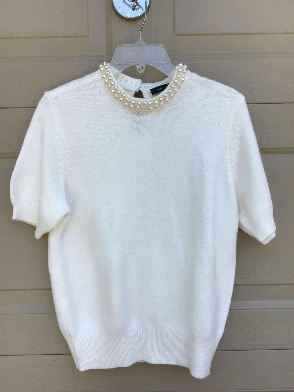 ANN TAYLOR  Ivory Short-Sleeve Pearl-Trim Sweater SIZE SMALL NEW / UNWORN - Picture 9 of 10